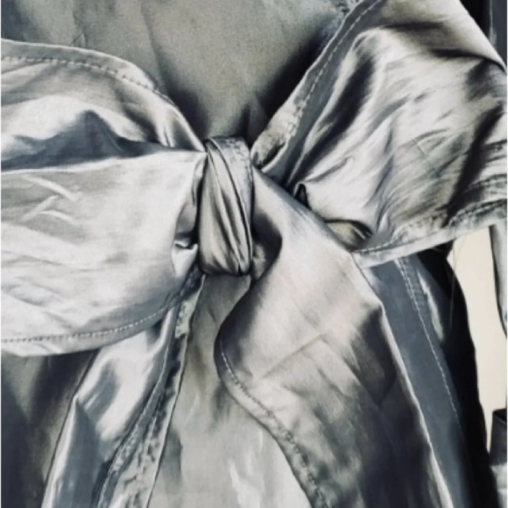 Zara Basic Satin Look Collared Wrap Blouse Black 3/4 Sleeves Bow Tie Waist - Picture 5 of 10